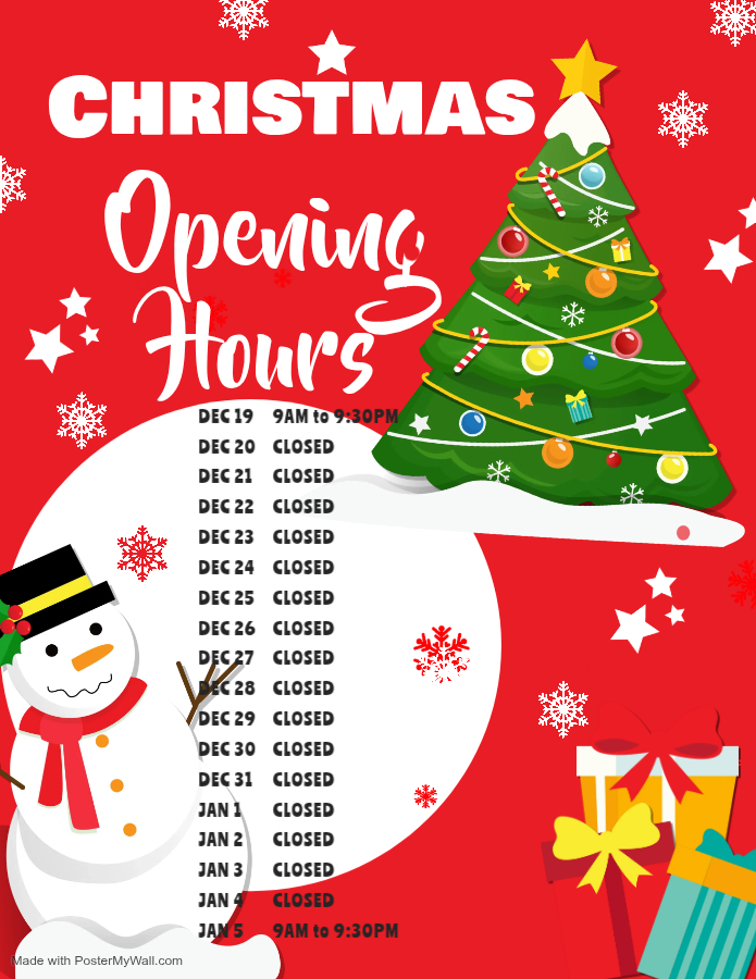 XMAS Opening Hours